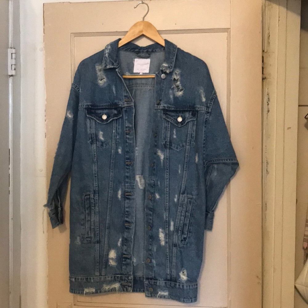 Zara long ripped denim jacket
